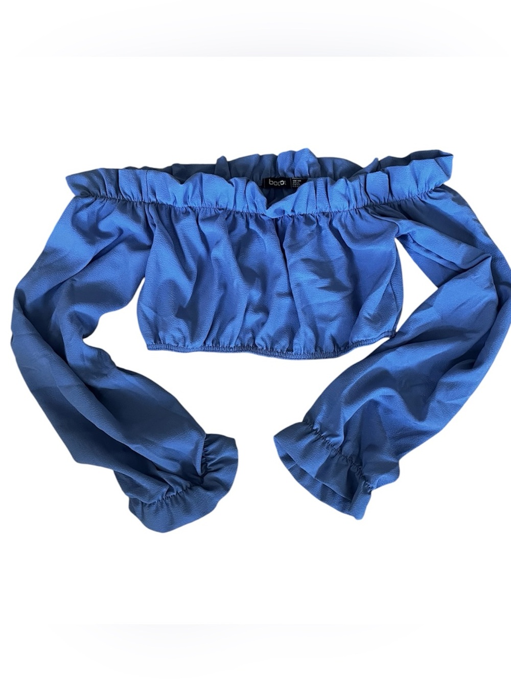 Boohoo Royal Blue Off-Shoulder Puff Sleeve Crop Top Sz 6